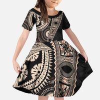Fiji Traditional Masi Family Matching Long Sleeve Bodycon Dress and Hawaiian Shirt Tapa Art Palm Leaves Pattern