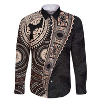 Fiji Traditional Masi Family Matching Mermaid Dress and Hawaiian Shirt Tapa Art Palm Leaves Pattern