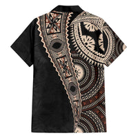 Fiji Traditional Masi Family Matching Short Sleeve Bodycon Dress and Hawaiian Shirt Tapa Art Palm Leaves Pattern