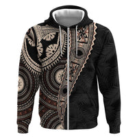 Fiji Traditional Masi Hoodie Tapa Art Palm Leaves Pattern