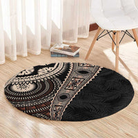 Fiji Traditional Masi Round Carpet Tapa Art Palm Leaves Pattern