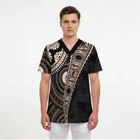 Fiji Traditional Masi Scrub Top Tapa Art Palm Leaves Pattern - Polynesian Pride