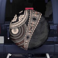 Fiji Traditional Masi Spare Tire Cover Tapa Art Palm Leaves Pattern