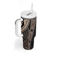 Fiji Traditional Masi Tumbler With Handle Tapa Art Palm Leaves Pattern