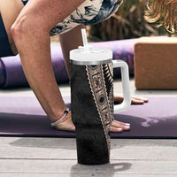 Fiji Traditional Masi Tumbler With Handle Tapa Art Palm Leaves Pattern