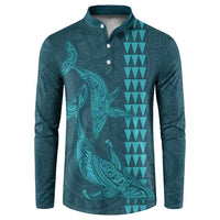 Aloha Hawaii Whale Kakau and Polynesian Tattoo Button Sweatshirt Turquoise Color