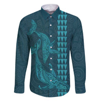 Aloha Hawaii Whale Kakau and Polynesian Tattoo Family Matching Mermaid Dress and Hawaiian Shirt Turquoise Color