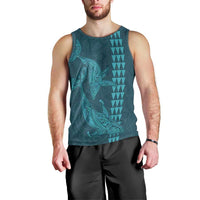 Aloha Hawaii Whale Kakau and Polynesian Tattoo Men Tank Top Turquoise Color