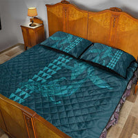 Aloha Hawaii Whale Kakau and Polynesian Tattoo Quilt Bed Set Turquoise Color