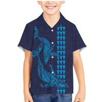Aloha Hawaii Whale Kakau and Polynesian Tattoo Family Matching Mermaid Dress and Hawaiian Shirt Dark Navy Color