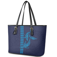 Aloha Hawaii Whale Kakau and Polynesian Tattoo Leather Tote Bag Dark Navy Color