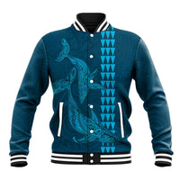 Aloha Hawaii Whale Kakau and Polynesian Tattoo Baseball Jacket Light Blue Color