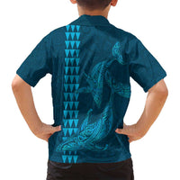 Aloha Hawaii Whale Kakau and Polynesian Tattoo Family Matching Summer Maxi Dress and Hawaiian Shirt Light Blue Color