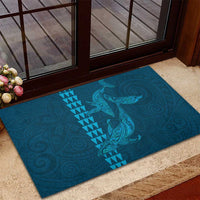 Aloha Hawaii Whale Kakau and Polynesian Tattoo Rubber Doormat Light Blue Color