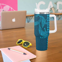 Aloha Hawaii Whale Kakau and Polynesian Tattoo Tumbler With Handle Light Blue Color