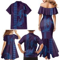 Aloha Hawaii Whale Kakau and Polynesian Tattoo Family Matching Mermaid Dress and Hawaiian Shirt Purple Color