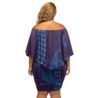 Aloha Hawaii Whale Kakau and Polynesian Tattoo Family Matching Off Shoulder Short Dress and Hawaiian Shirt Purple Color