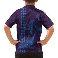 Aloha Hawaii Whale Kakau and Polynesian Tattoo Family Matching Puletasi and Hawaiian Shirt Purple Color