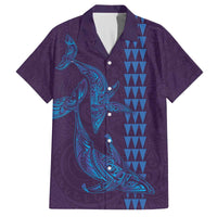 Aloha Hawaii Whale Kakau and Polynesian Tattoo Family Matching Puletasi and Hawaiian Shirt Purple Color