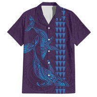 Aloha Hawaii Whale Kakau and Polynesian Tattoo Family Matching Short Sleeve Bodycon Dress and Hawaiian Shirt Purple Color