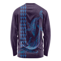 Aloha Hawaii Whale Kakau and Polynesian Tattoo Long Sleeve Shirt Purple Color