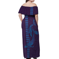 Aloha Hawaii Whale Kakau and Polynesian Tattoo Off Shoulder Maxi Dress Purple Color