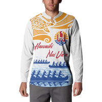 Personalised Hawaiki Nui Va'a French Polynesian Pattern Button Sweatshirt White Color