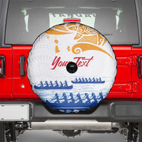 Personalised Hawaiki Nui Va'a French Polynesian Pattern Spare Tire Cover White Color