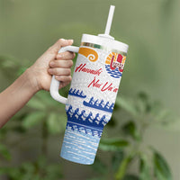 Personalised Hawaiki Nui Va'a French Polynesian Pattern Tumbler With Handle White Color LT03 - Polynesian Pride