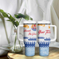 Personalised Hawaiki Nui Va'a French Polynesian Pattern Tumbler With Handle White Color LT03 - Polynesian Pride