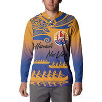 Personalised Hawaiki Nui Va'a French Polynesian Pattern Button Sweatshirt Sunset Color