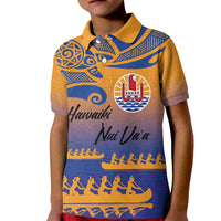 Personalised Hawaiki Nui Va'a French Polynesian Pattern Kid Polo Shirt Sunset Color
