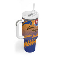Personalised Hawaiki Nui Va'a French Polynesian Pattern Tumbler With Handle Sunset Color LT03 - Polynesian Pride