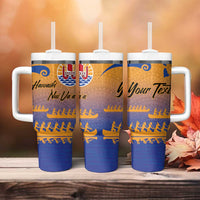Personalised Hawaiki Nui Va'a French Polynesian Pattern Tumbler With Handle Sunset Color LT03 - Polynesian Pride
