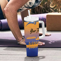 Personalised Hawaiki Nui Va'a French Polynesian Pattern Tumbler With Handle Sunset Color LT03 - Polynesian Pride