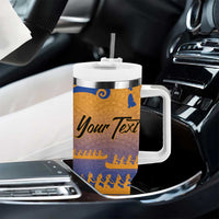Personalised Hawaiki Nui Va'a French Polynesian Pattern Tumbler With Handle Sunset Color LT03 - Polynesian Pride