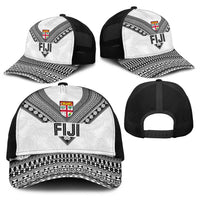 Rugby Fiji Baseball Net Cap Fijian Masi Tribal Sporty Style White Color LT03 - Polynesian Pride