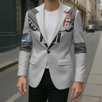 Custom Rugby Fiji Blazer Fijian Masi Tribal Sporty Style White Color - Polynesian Pride