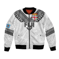 Custom Rugby Fiji Bomber Jacket Fijian Masi Tribal Sporty Style White Color - Polynesian Pride