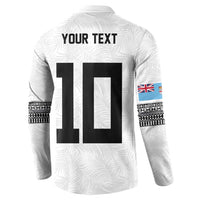 Custom Rugby Fiji Button Sweatshirt Fijian Masi Tribal Sporty Style White Color - Polynesian Pride