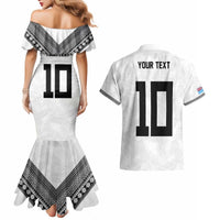 Custom Rugby Fiji Couples Matching Mermaid Dress and Hawaiian Shirt Fijian Masi Tribal Sporty Style White Color - Polynesian Pride
