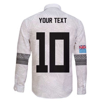 Custom Rugby Fiji Family Matching Long Sleeve Bodycon Dress and Hawaiian Shirt Fijian Masi Tribal Sporty Style White Color - Polynesian Pride