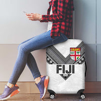 Rugby Fiji Luggage Cover Fijian Masi Tribal Sporty Style White Color - Polynesian Pride