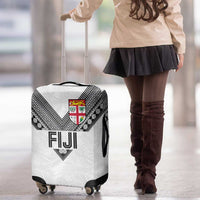 Rugby Fiji Luggage Cover Fijian Masi Tribal Sporty Style White Color - Polynesian Pride