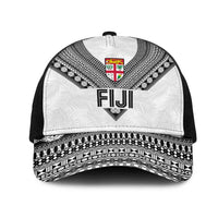 Rugby Fiji Mesh Trucker Cap Fijian Masi Tribal Sporty Style White Color - Polynesian Pride