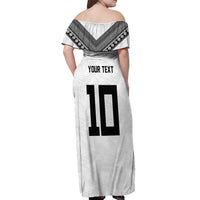 Custom Rugby Fiji Off Shoulder Maxi Dress Fijian Masi Tribal Sporty Style White Color - Polynesian Pride