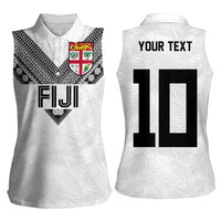 Custom Rugby Fiji Women Sleeveless Polo Shirt Fijian Masi Tribal Sporty Style White Color - Polynesian Pride