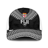 Rugby Fiji Baseball Net Cap Fijian Masi Tribal Sporty Style Black Color LT03 One Size White Black - Polynesian Pride