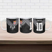 Custom Rugby Fiji Ceramic Mug Fijian Masi Tribal Sporty Style Black Color - Polynesian Pride
