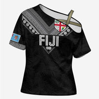 Custom Rugby Fiji Cross Shoulder Shirt Fijian Masi Tribal Sporty Style Black Color - Polynesian Pride